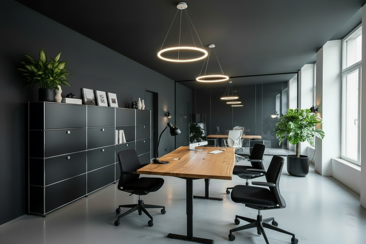 Elektrisch höhenverstellbarer Schreibtisch aus Massivholz Eiche