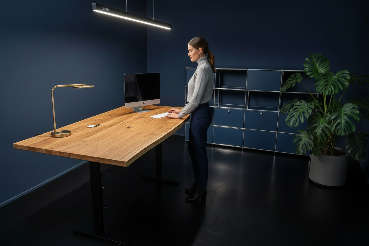 Elektriker verstellbarer Schreibtisch Massivholz Eiche