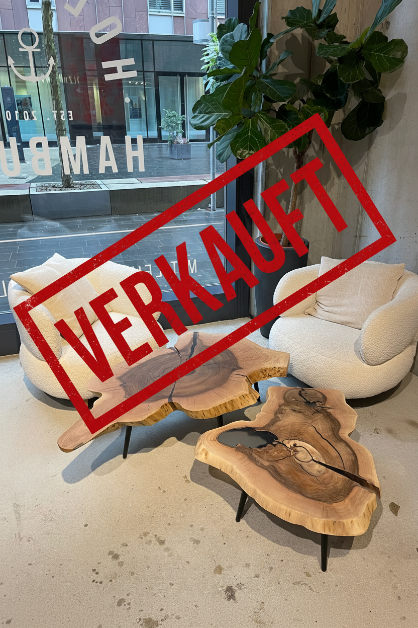 Holzwerk Hamburg Couchtisch-Set aus Walnuss-Baumscheiben mit Epoxy-Verfüllung, handgefertigt, natürliche Holzstruktur, modernes Design