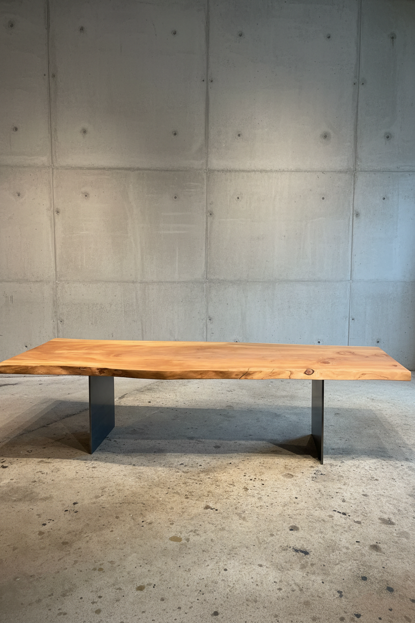 Massiver Baumtisch aus Zedermassivholz, Esstisch aus einem Baumstamm, Holzwerk Hamburg, natürliche Holzstruktur sichtbar
