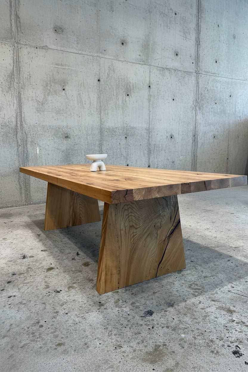 Esstisch aus Eiche Altholz mit massiver Holzwange