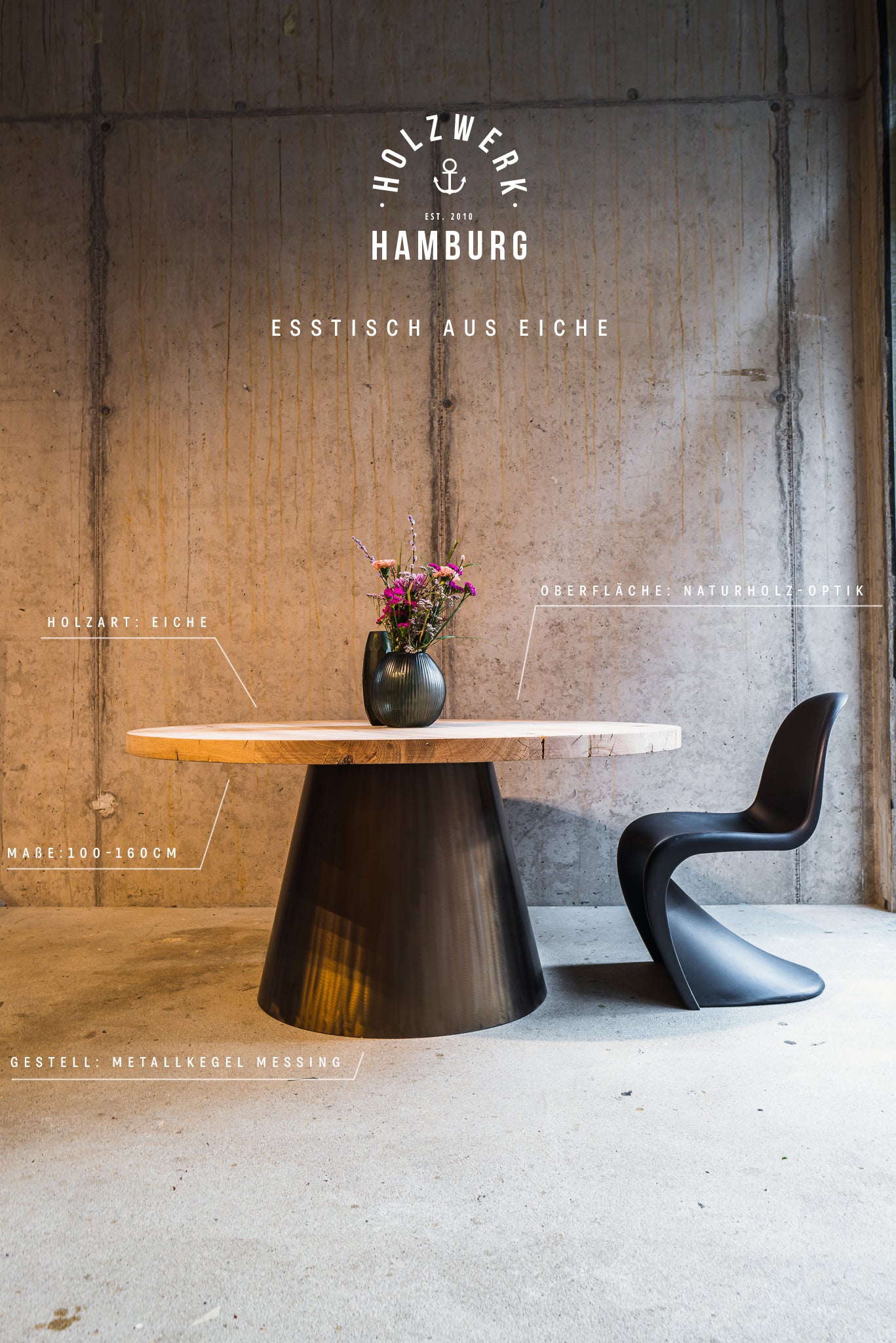 Runder Massivholztisch aus Eiche