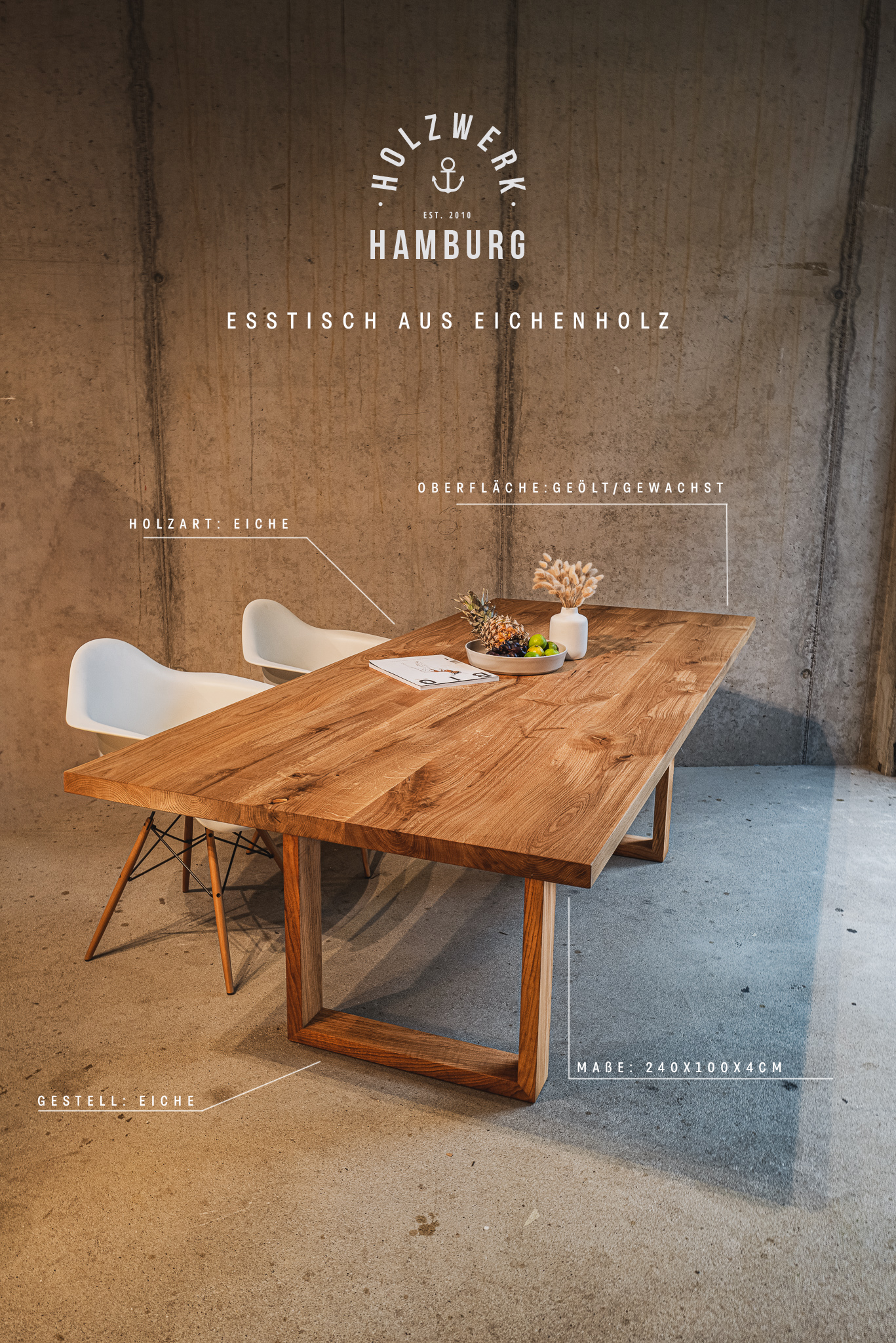 Esstisch aus Eiche Massivholz nach Maß | Tisch mit Holzgestell | Esstisch mit Gestell aus Holz