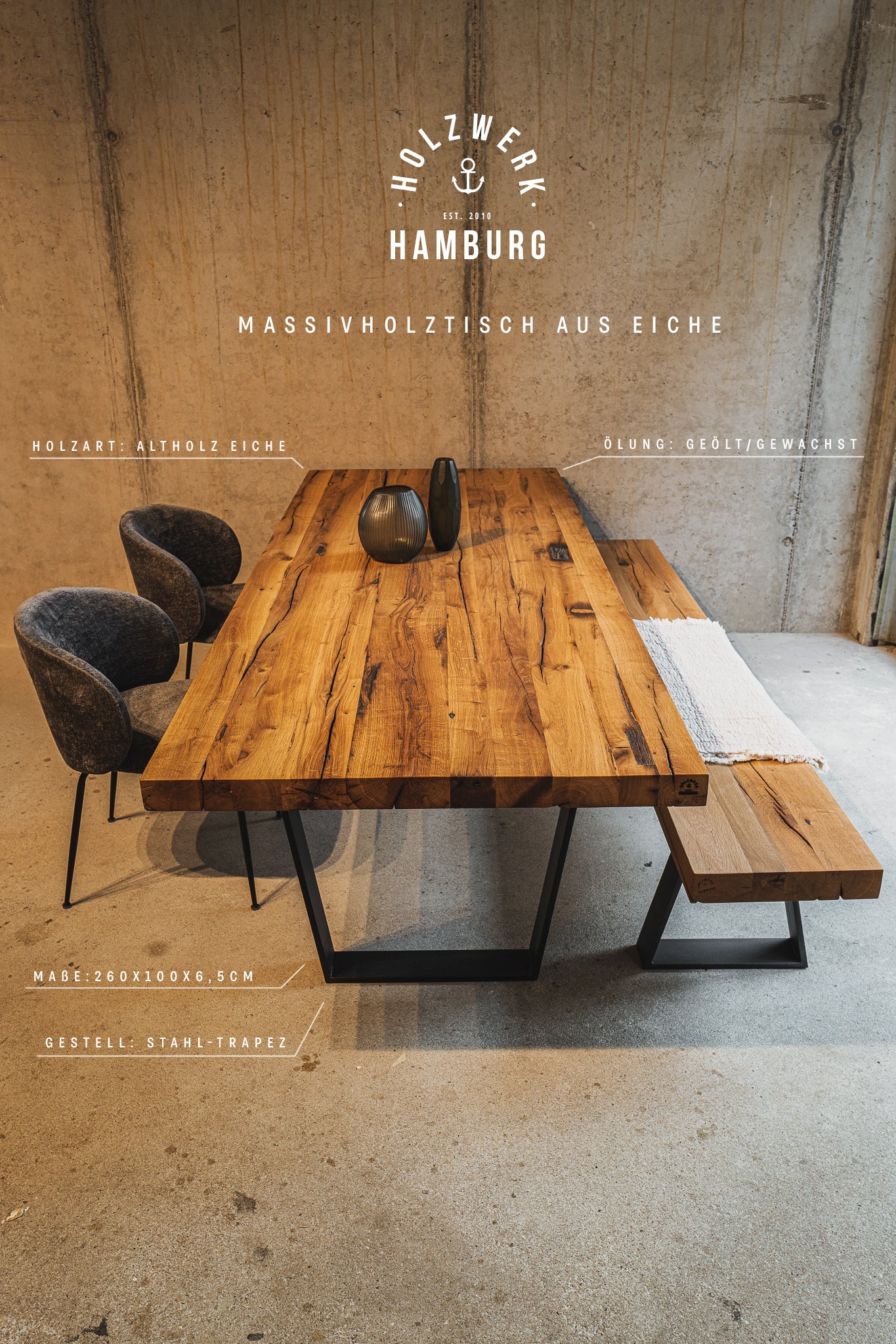 Massivholztisch aus Altholz Eiche