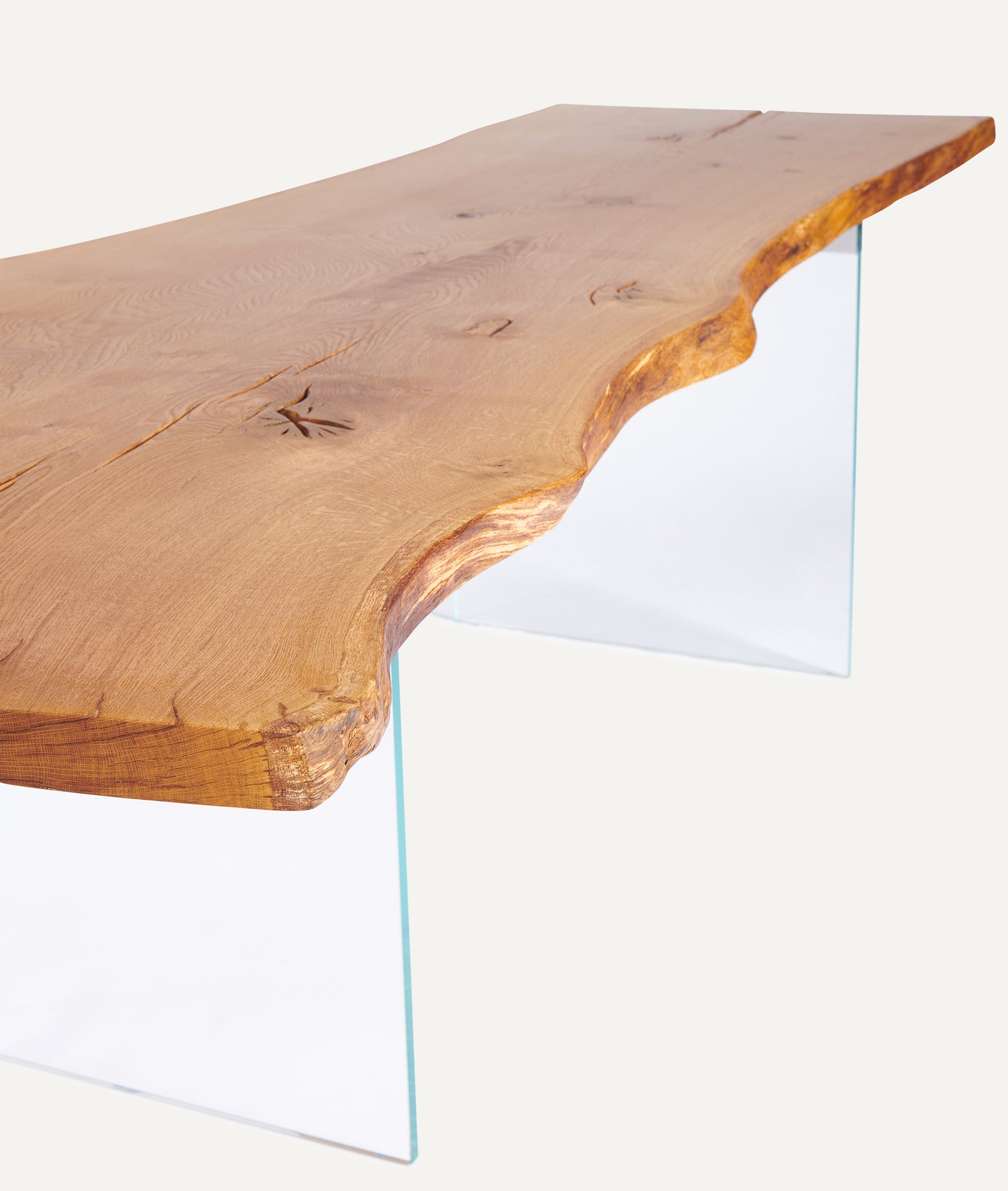 Tisch Unikat mit Glas Wangen - Schwebender Tisch durch Glas Gestell