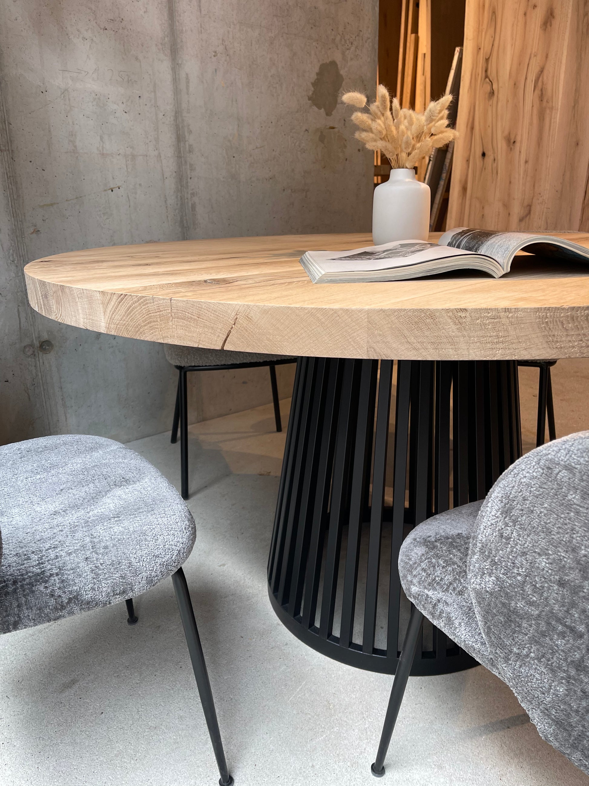 Tisch mit Lamellen | Esstisch Rund Lamellen | Tischgestell mit Lamellen 