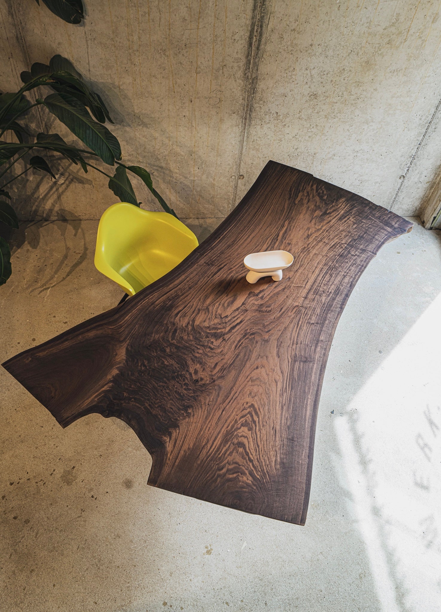 Holztisch aus einem Stamm Nussbaum 