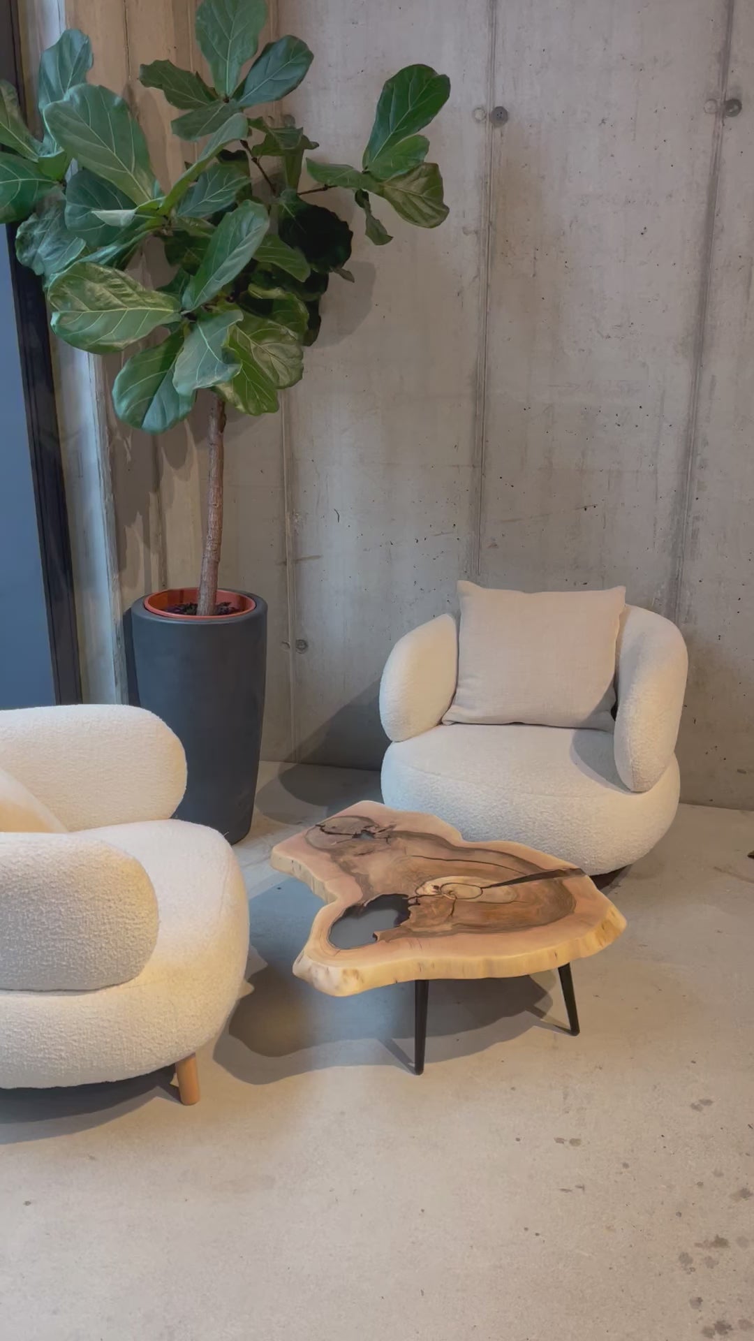 Video laden: Couchtisch Walnuss aus einer Baumscheibe verfüllt mit Epoxy