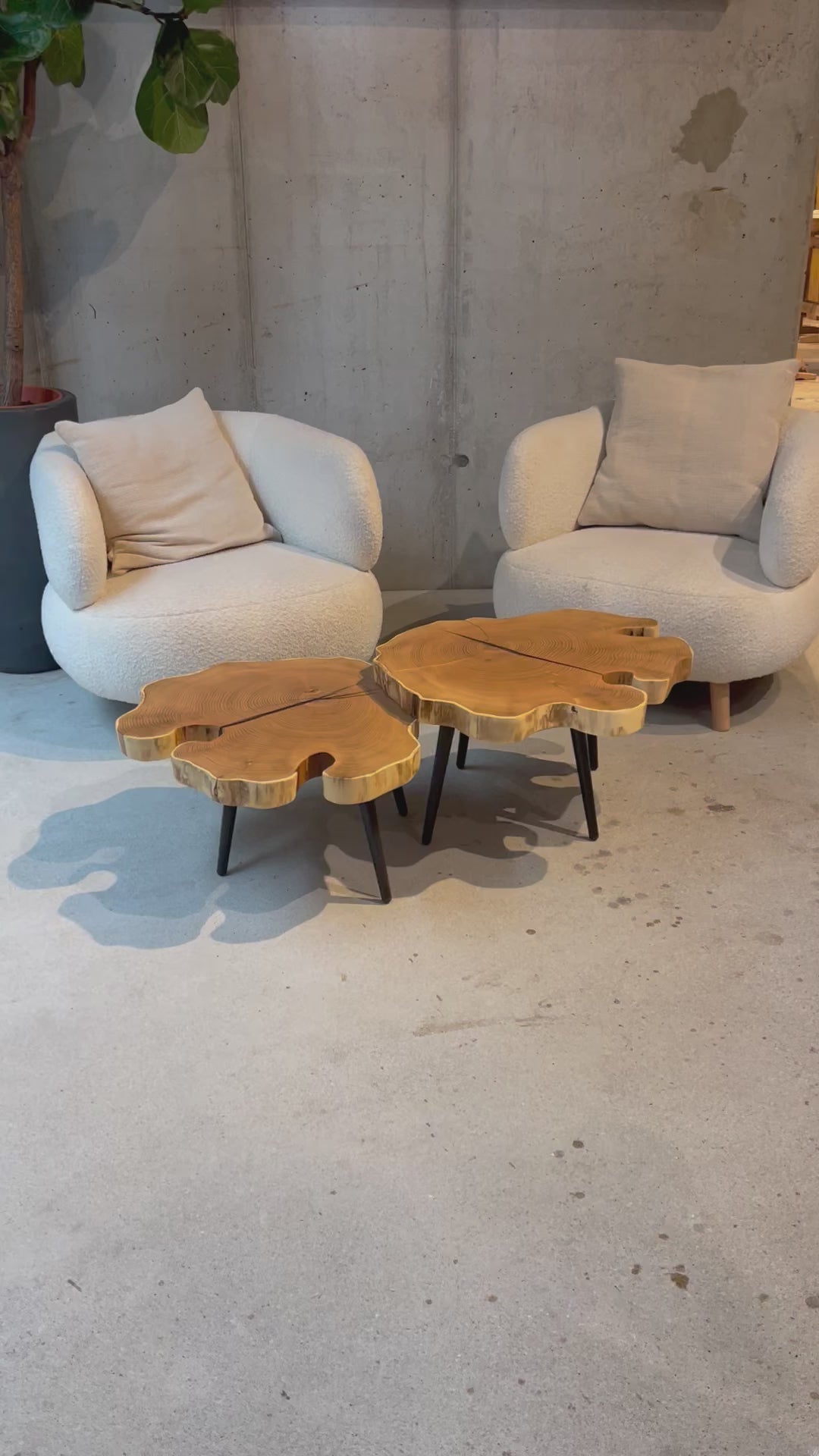 Video laden: Couchtisch Robinie Baumscheibe verfüllt mit Epoxy