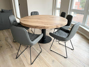 Runder Esstisch aus Eiche Altholz | Mittelfuß aus Stahl | Holzwerk Hamburg