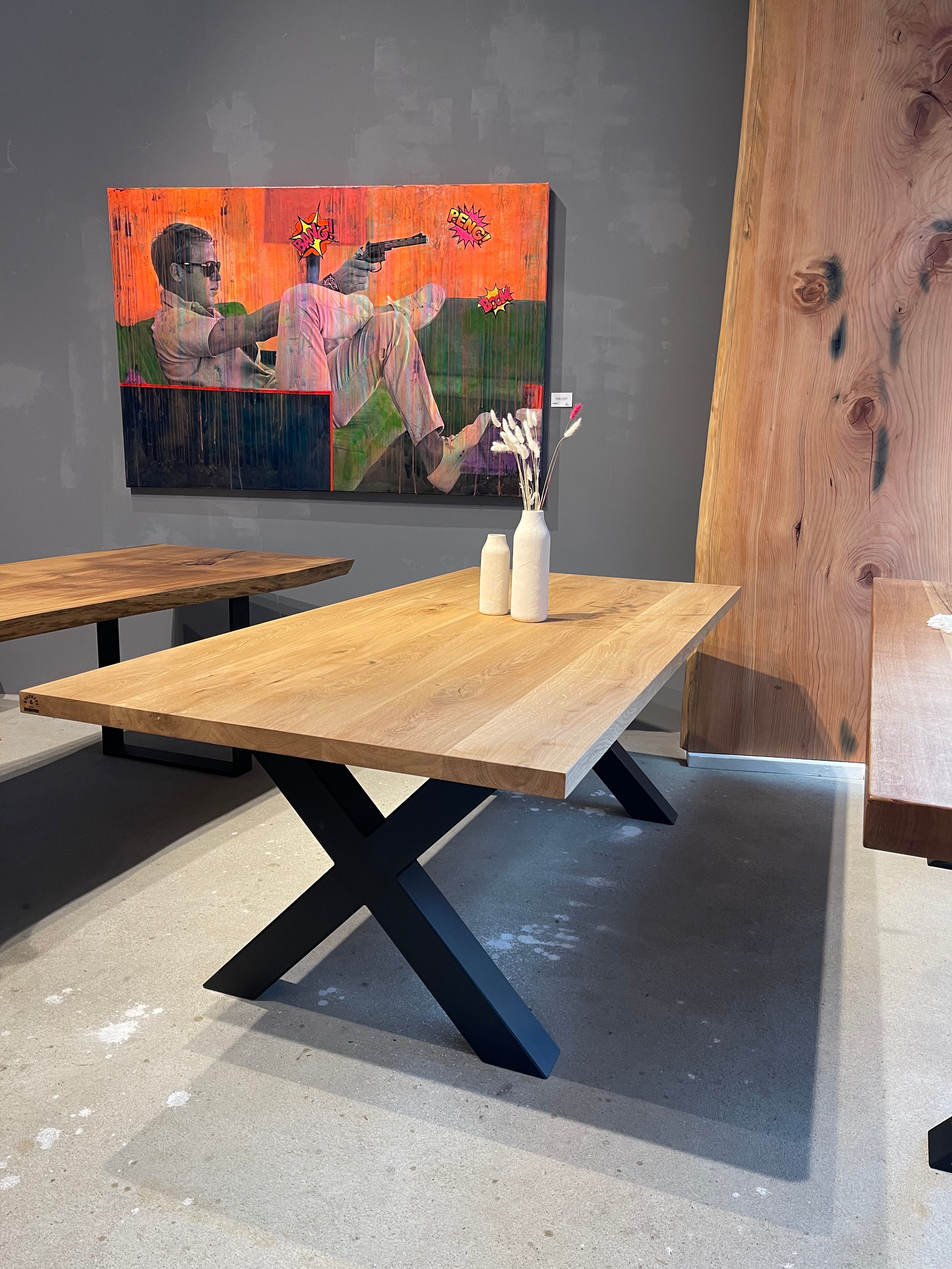 Klassischer Eichentisch | Robustes Stahlgestell | Holzwerk Hamburg