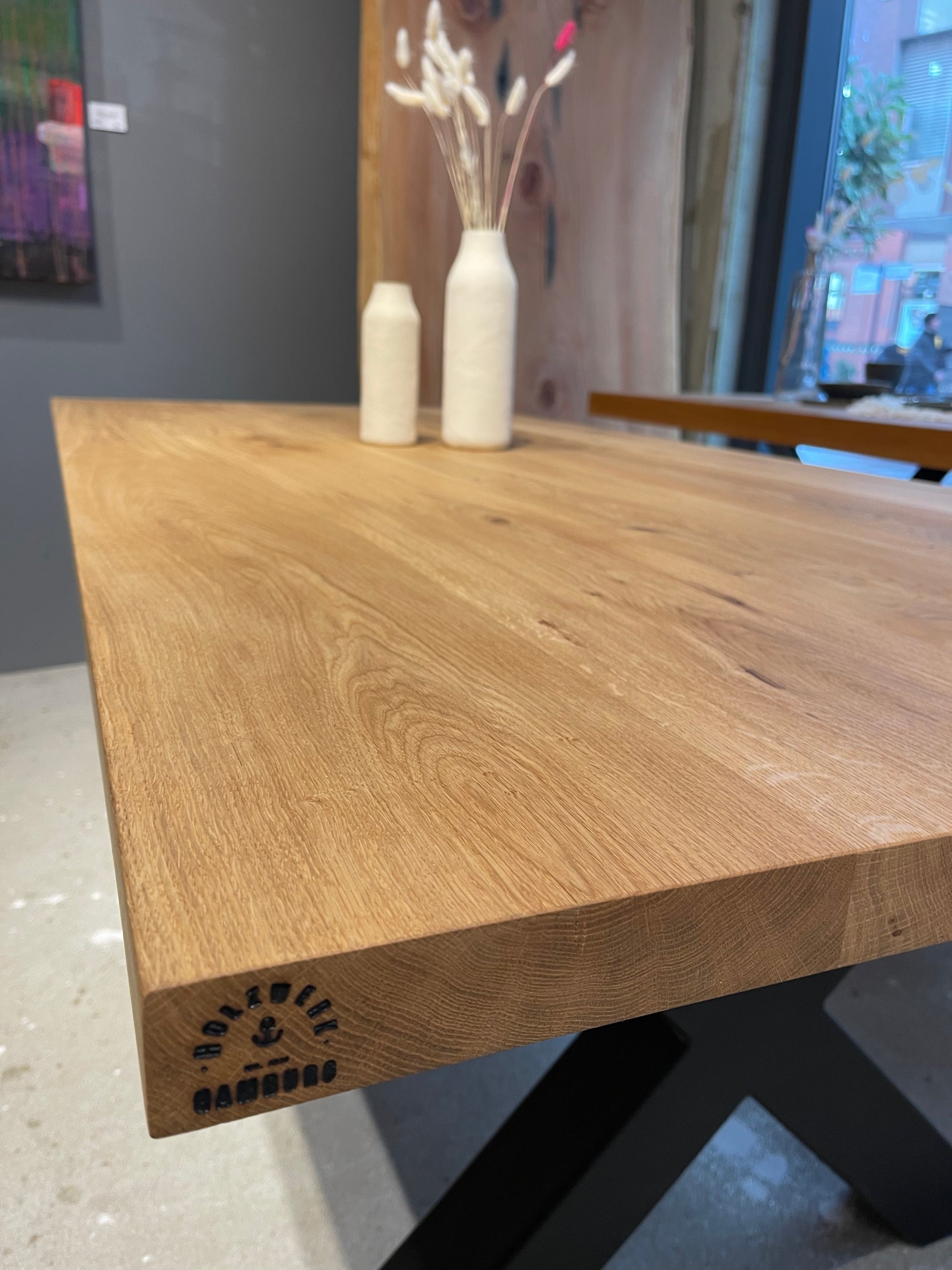 Klassischer Eichentisch | Robustes Stahlgestell | Holzwerk Hamburg