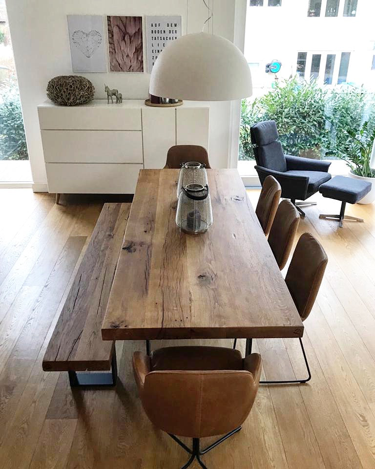 Massivholztisch Altholz Eiche | Gate Gestell aus Stahl | Holzwerk Hamburg